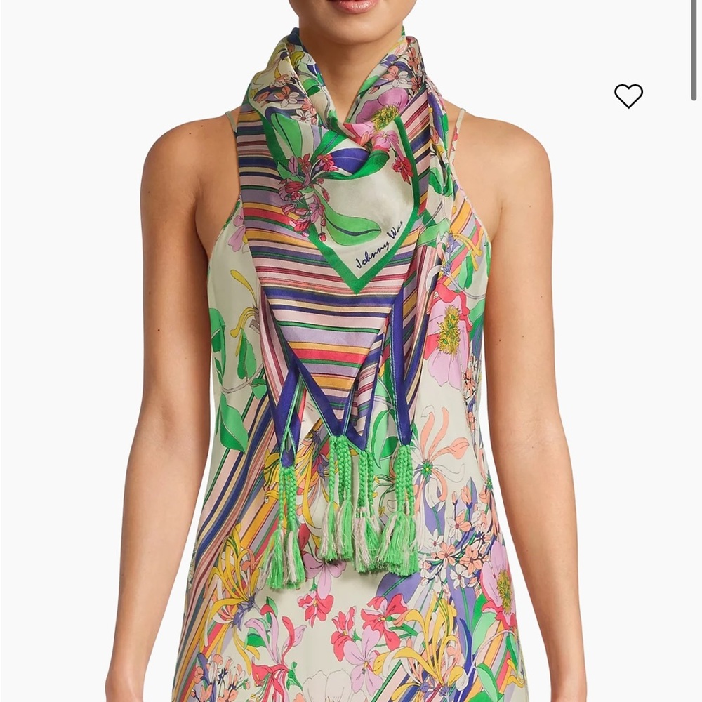 Johnny Was Tassel Silk Scarf - Picture 4 of 5